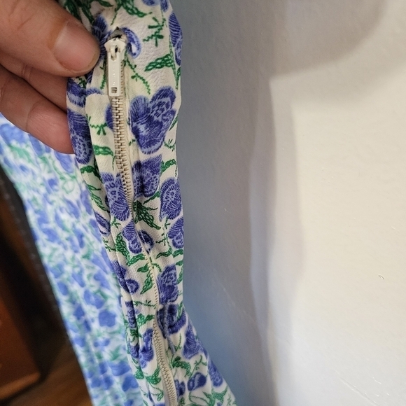 Vintage Jerold Blue Floral and White Lace Short Sleeve Dress S/M - Picture 7 of 8